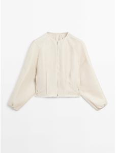 Frayed linen silk bomber jacket цвет: Бежевый