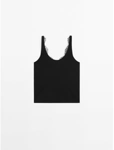 Cotton lace detail top цвет: Черный