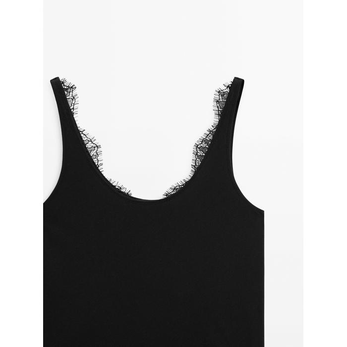 Cotton lace detail top цвет: Черный