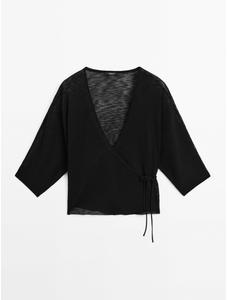 Fluid kimono with tie closure цвет: Черный