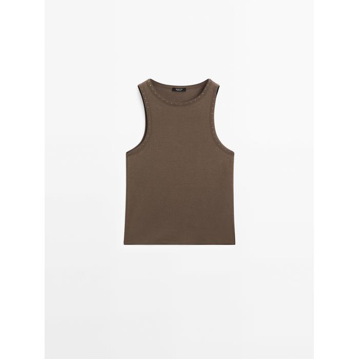 Slim top with stud details цвет: Кротово-коричневый