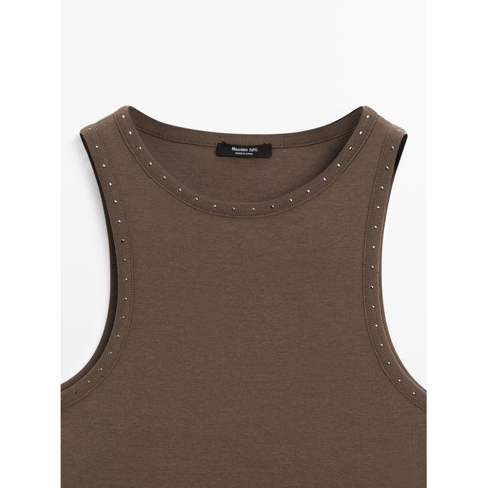 Slim top with stud details цвет: Кротово-коричневый