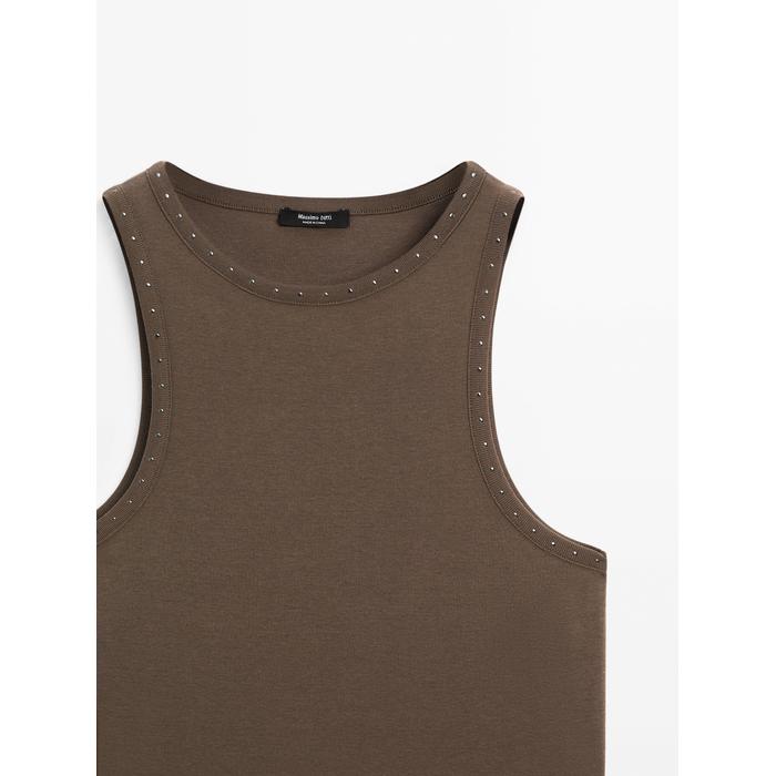 Slim top with stud details цвет: Кротово-коричневый