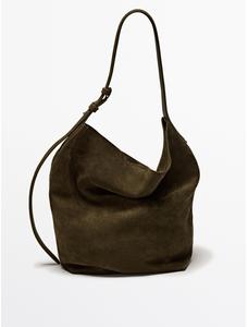 Split leather bucket bag цвет: Зеленый