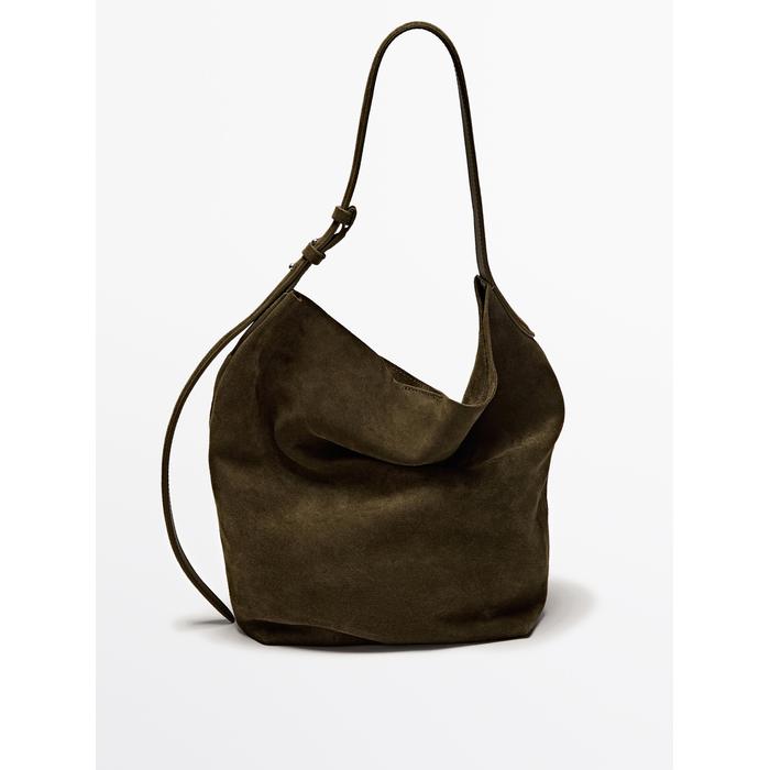 Split leather bucket bag цвет: Зеленый