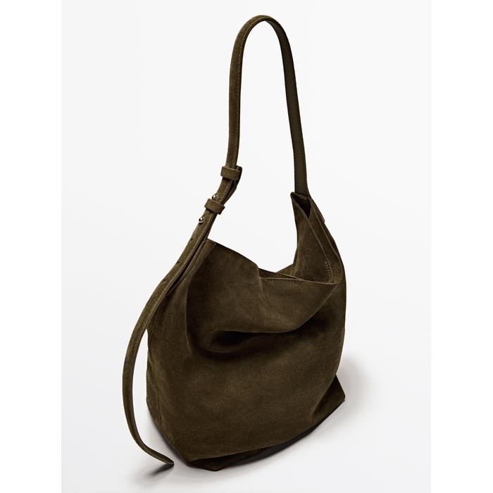 Split leather bucket bag цвет: Зеленый