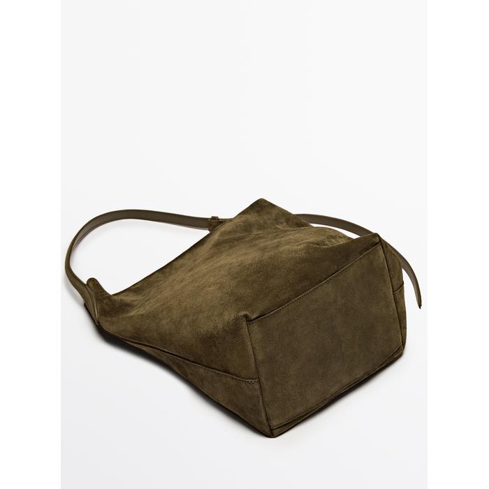 Split leather bucket bag цвет: Зеленый