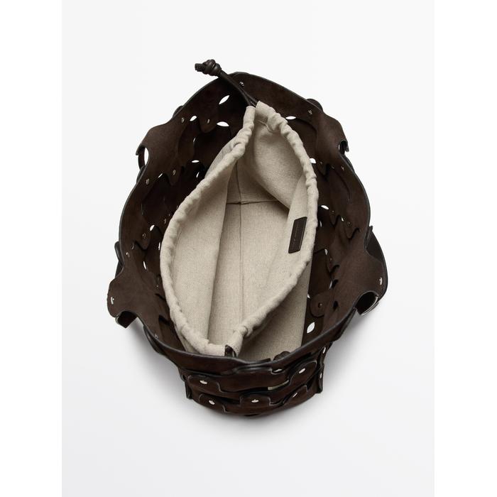 Suede leather shopper bag with studs цвет: Коричневый