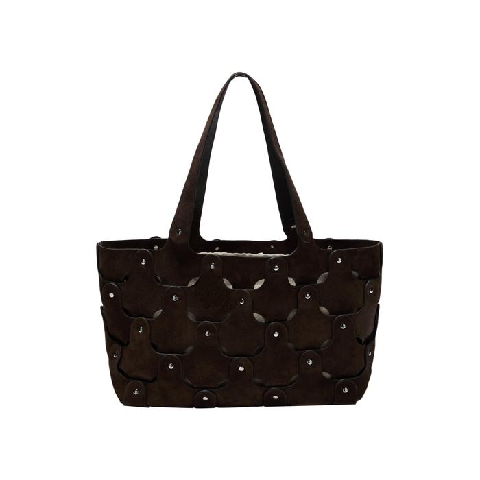 Suede leather shopper bag with studs цвет: Коричневый