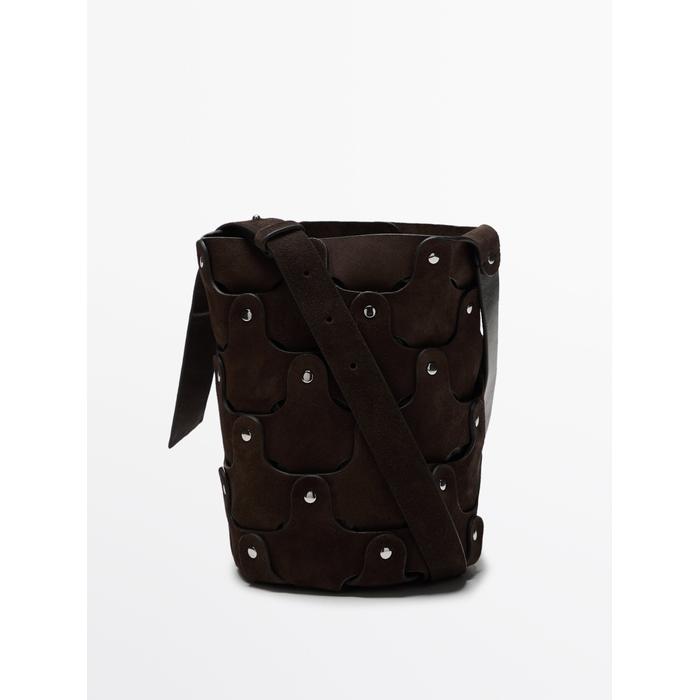 Bucket bag studded split leather цвет: Коричневый