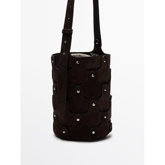 Bucket bag studded split leather цвет: Коричневый