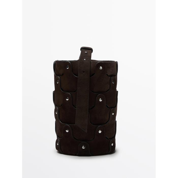 Bucket bag studded split leather цвет: Коричневый