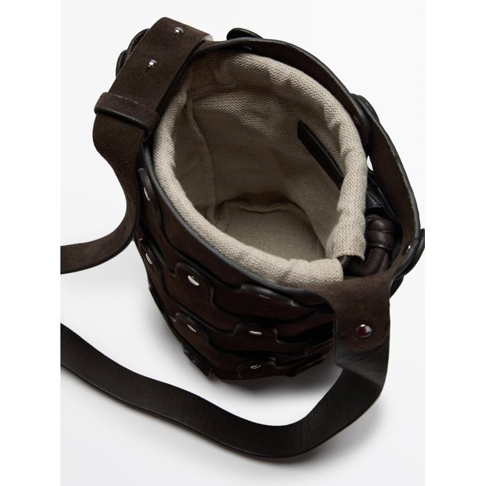 Bucket bag studded split leather цвет: Коричневый