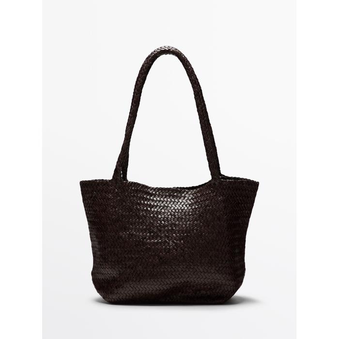 Large braided nappa leather tote bag цвет: Коричневый