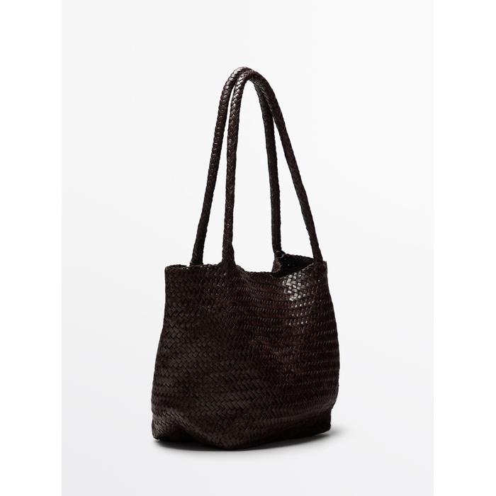 Large braided nappa leather tote bag цвет: Коричневый