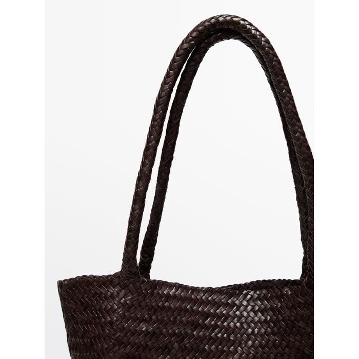 Large braided nappa leather tote bag цвет: Коричневый