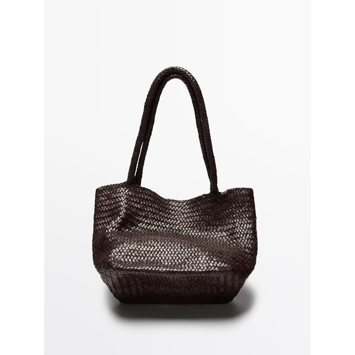 Large braided nappa leather tote bag цвет: Коричневый
