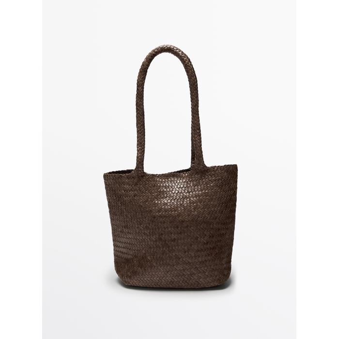 Half tote braided nappa leather tote bag цвет: Кротово-коричневый