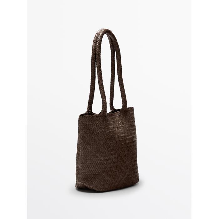 Half tote braided nappa leather tote bag цвет: Кротово-коричневый