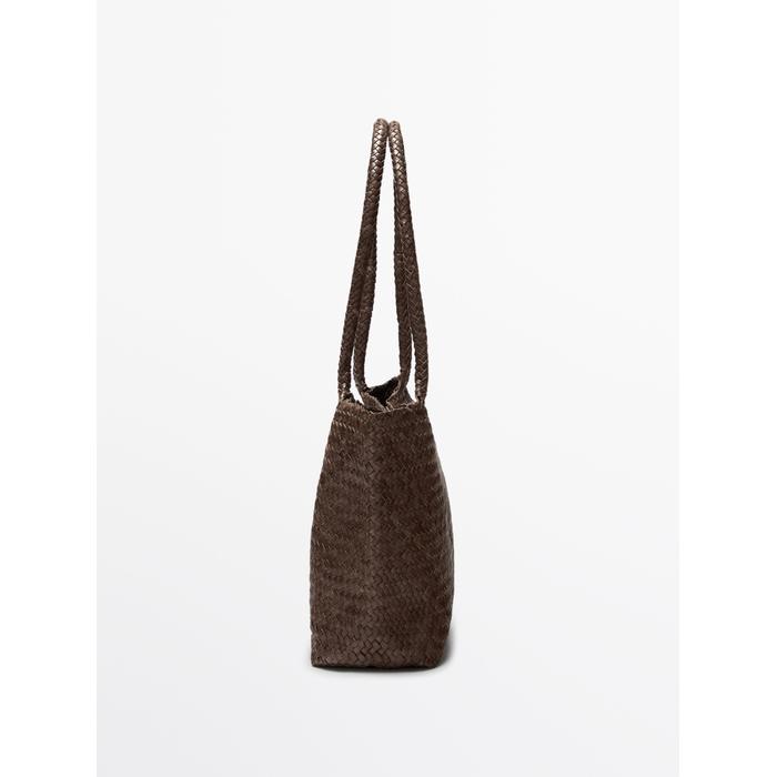 Half tote braided nappa leather tote bag цвет: Кротово-коричневый