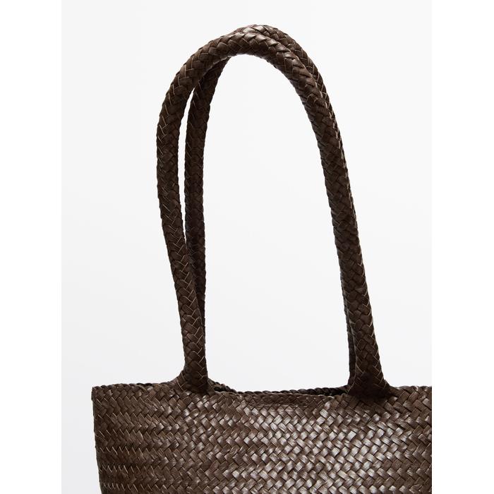 Half tote braided nappa leather tote bag цвет: Кротово-коричневый