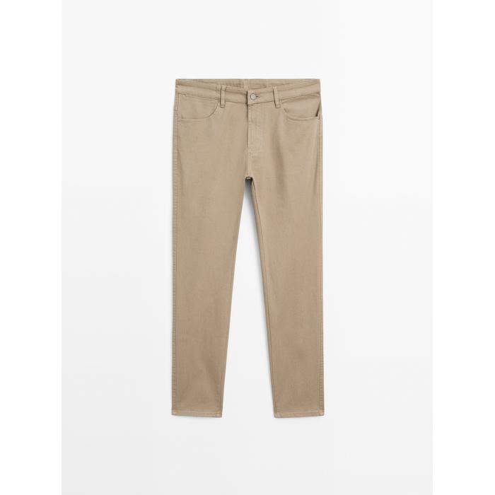 Cotton blend slim fit denim trousers цвет: Песочный