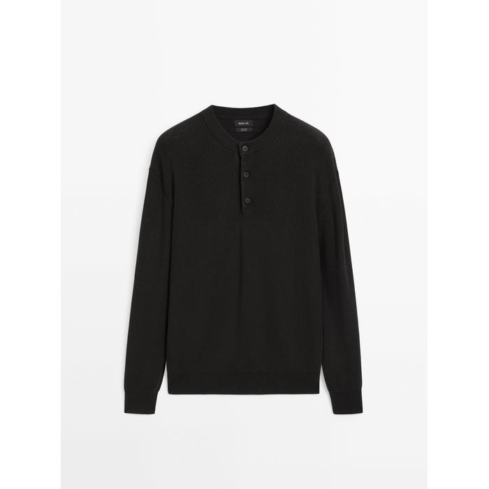 Knitted sweater button-down collar cotton цвет: Серый
