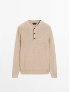 Knitted sweater button-down collar cotton цвет: Бежевый