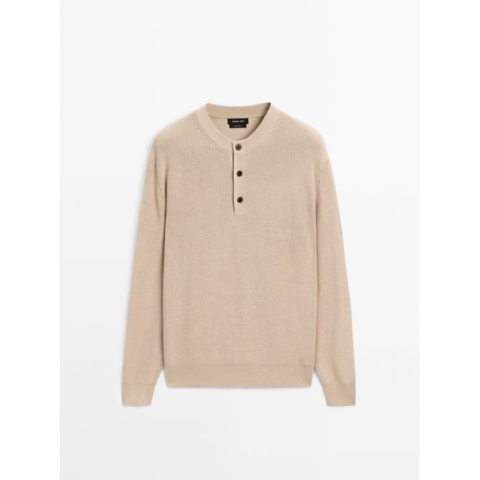 Knitted sweater button-down collar cotton цвет: Бежевый