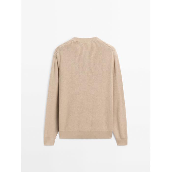 Knitted sweater button-down collar cotton цвет: Бежевый