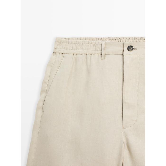 Semi jogger fit linen bermuda цвет: Песочный