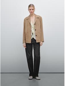 Flowing suede leather blazer цвет: Песочный