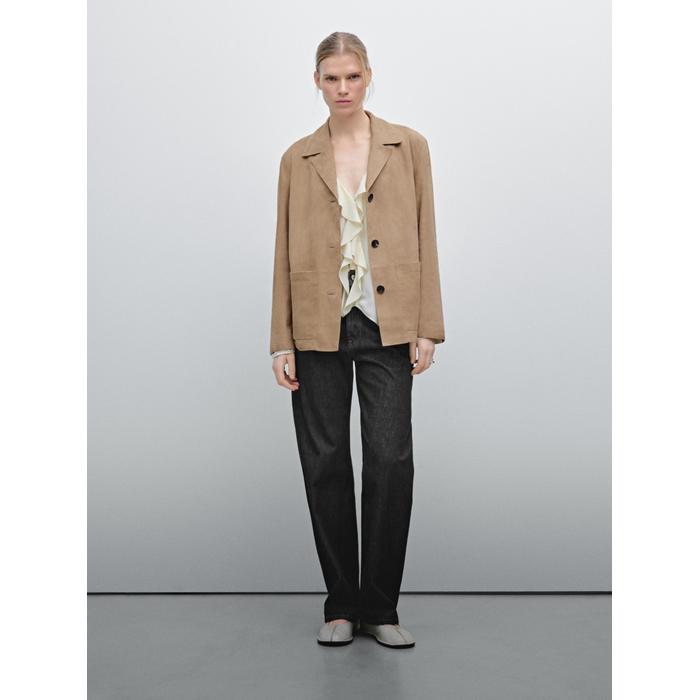 Flowing suede leather blazer цвет: Песочный