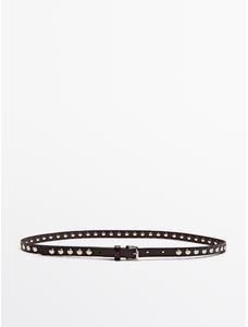 Thin belt studded nappa leather цвет: Коричневый