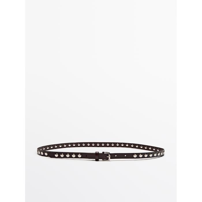 Thin belt studded nappa leather цвет: Коричневый
