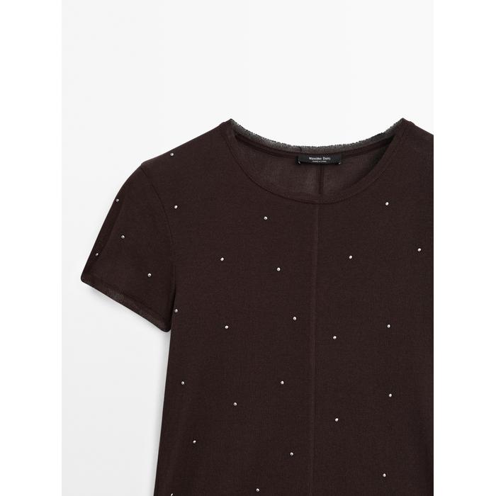 T-shirt with metallic studs detail цвет: Коричневый