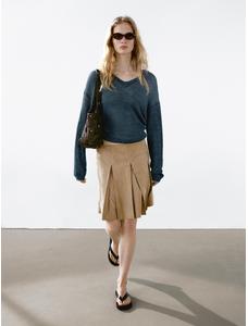 Suede leather pleated skirt цвет: Дымчатый