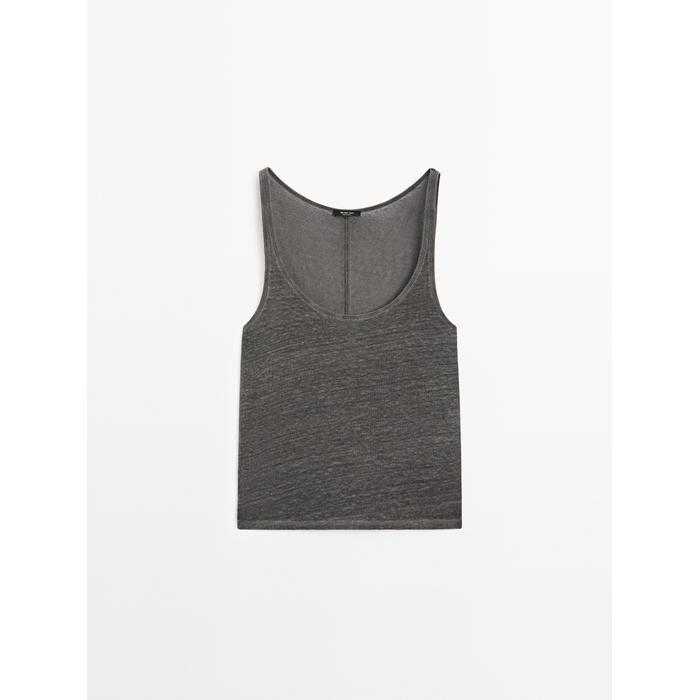 Linen fabric detail straps top цвет: Болотно-зеленый