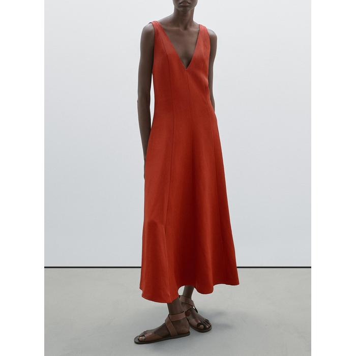 Long fluid flared dress цвет: Жжено-оранжевый