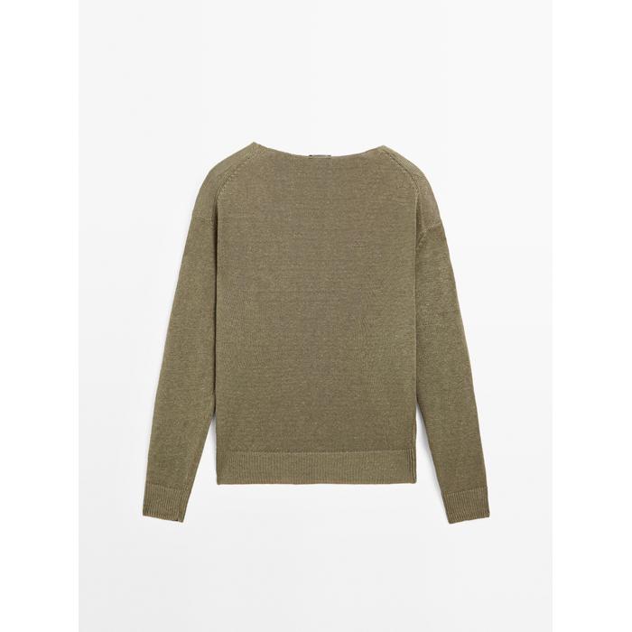 V-neck jumper 100% linen цвет: Зеленоватый