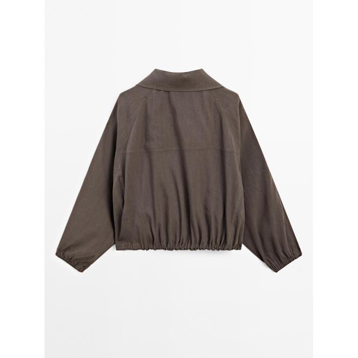 Linen blend bomber jacket цвет: Шоколадный