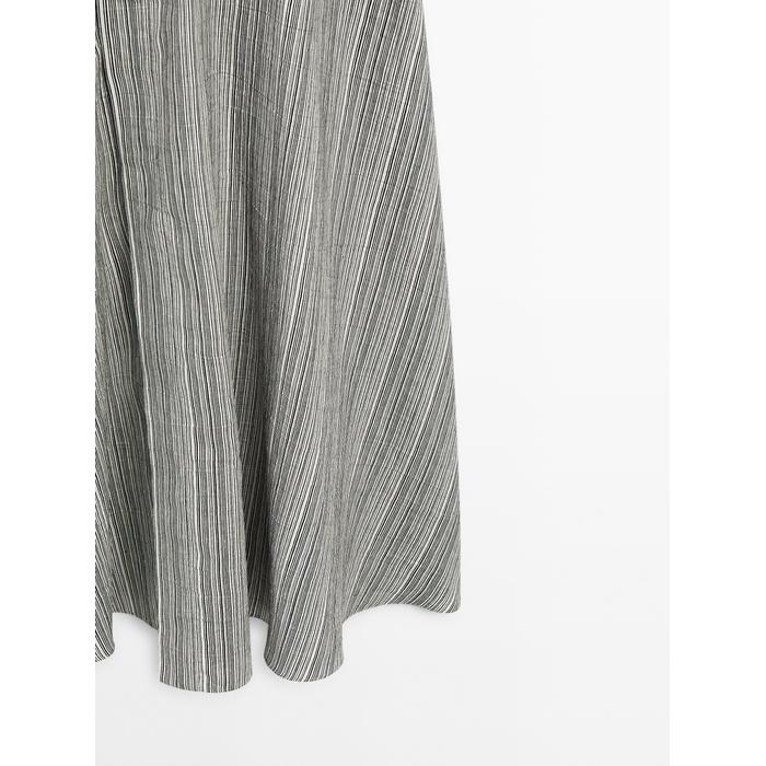 Flared Midi Dress with Stripes цвет: Натуральный, кремовый