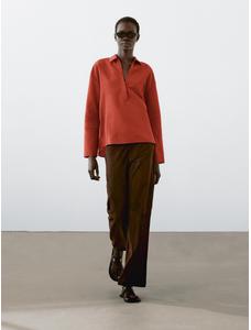 Polo neck blouse with linen цвет: Терракотовый