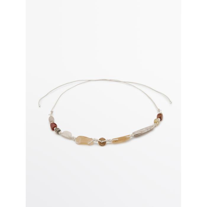 Leather cord belt with stones цвет: Жемчужно-серый