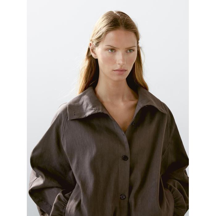 Linen blend bomber jacket цвет: Шоколадный