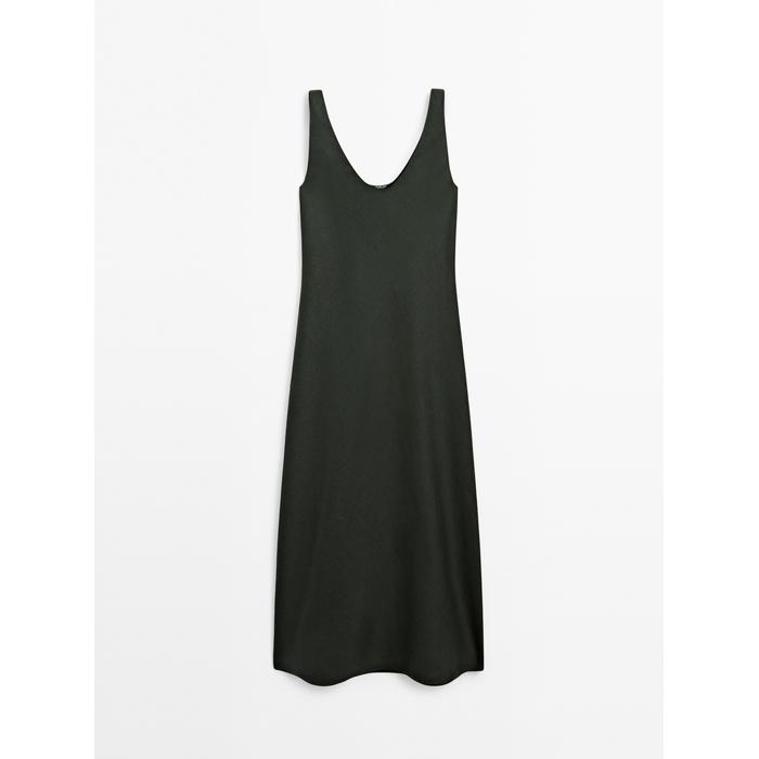 Midi dress 100% linen цвет: Темно-зеленый