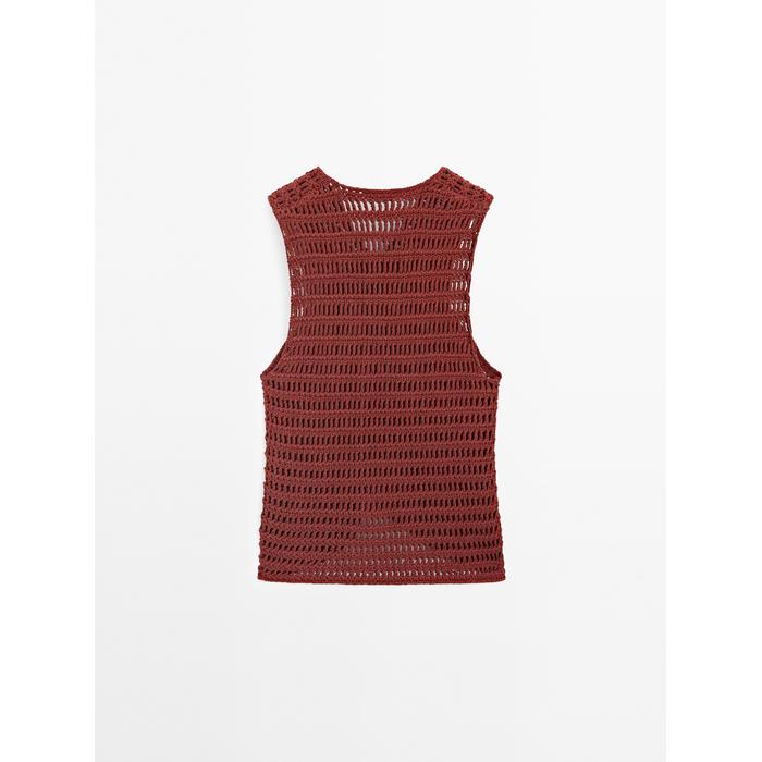 Openwork Crochet Knit Top цвет: Цвет черепицы