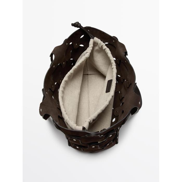 Suede leather shopper bag with studs цвет: Коричневый