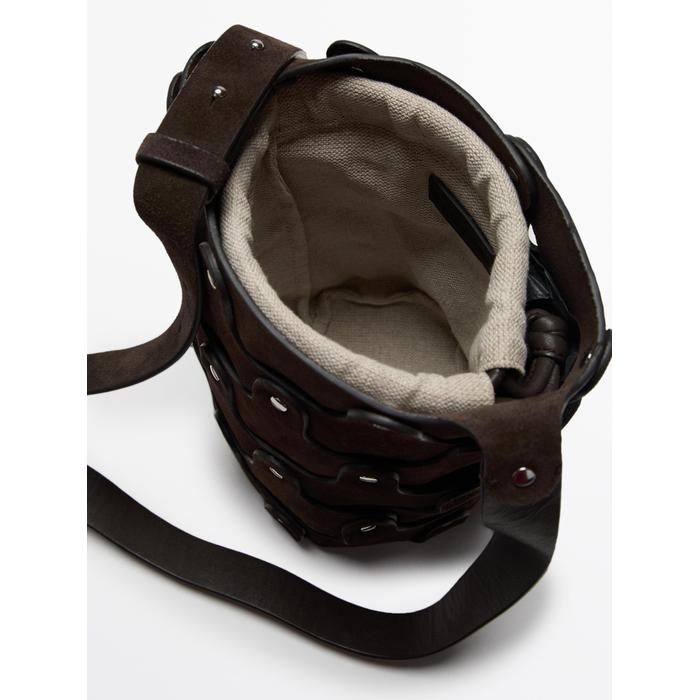 Bucket bag studded split leather цвет: Коричневый