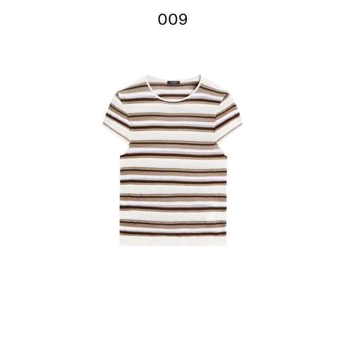 Openwork knit striped T-shirt цвет: Серый натуральный